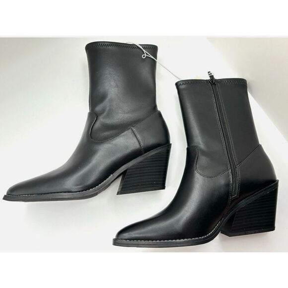 Nwt Aubree Black Faux Leather Ankle Boots Women’s Size 7.5 - Picture 5 of 5